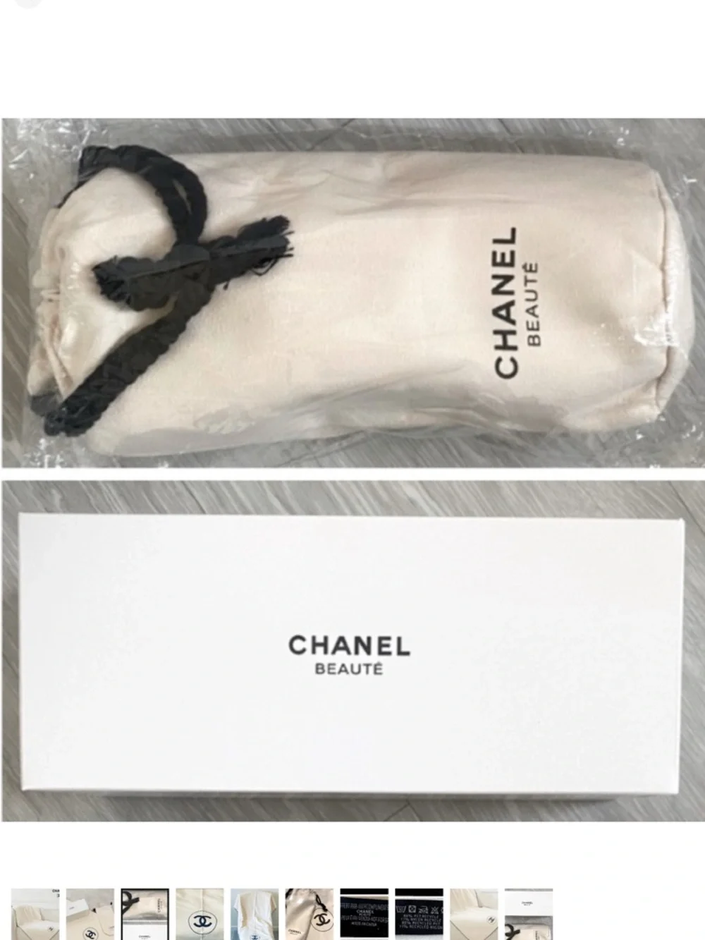 CHANEL Cream Throw with Black Trim and Logo - Picture 3 of 5